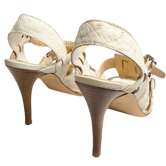 new Cole Haan ❁ Gia Ostrich Leather Stiletto Heels Heeled Sandals ❁ White 9M - Picture 8 of 17